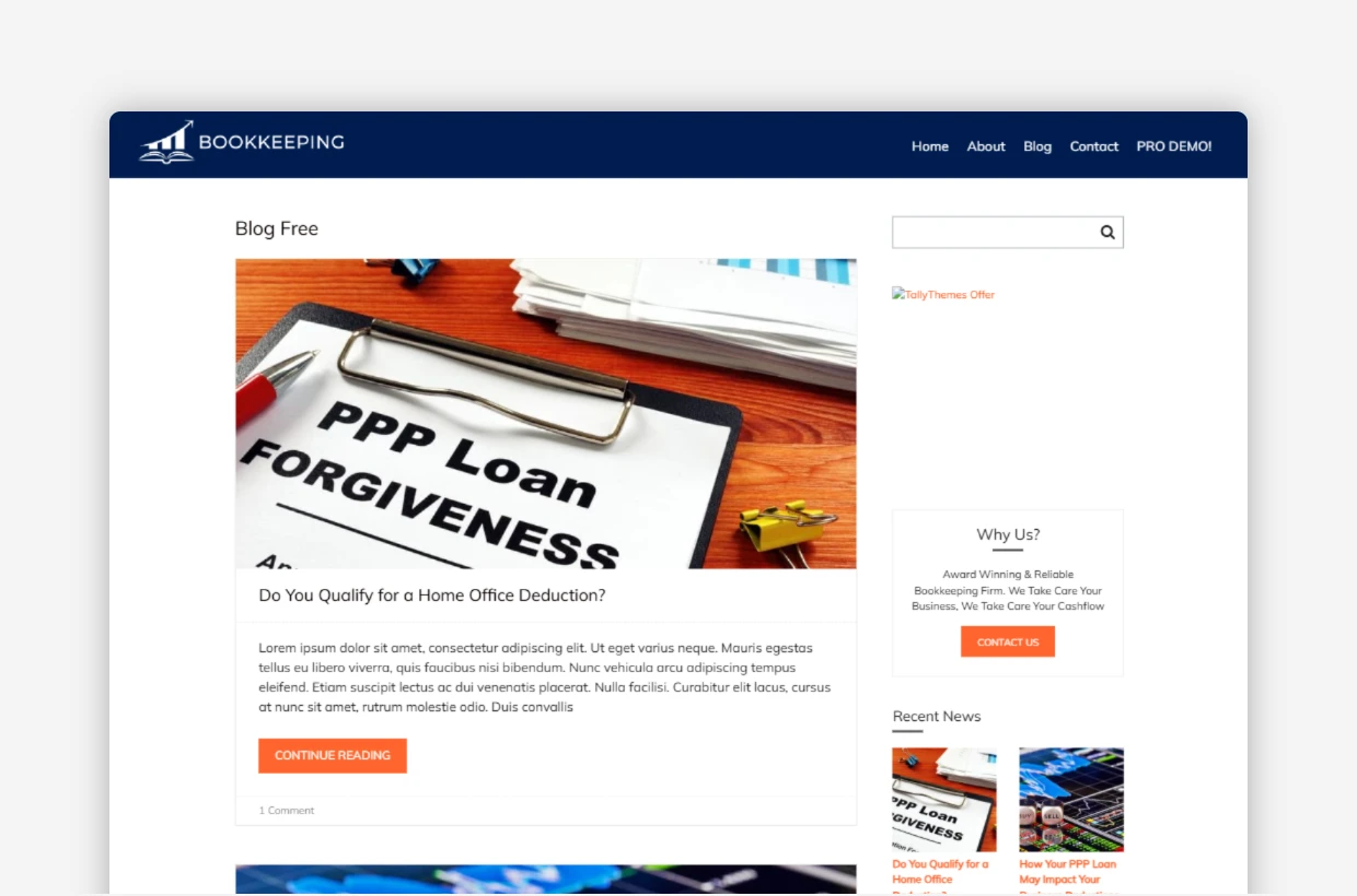 Free Bookkeeping WordPress Template