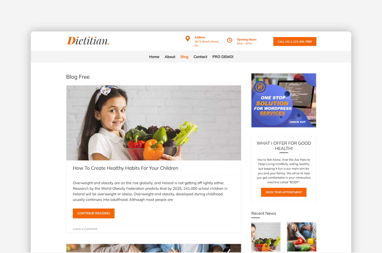 Free Diet & Nutrition WordPress Template