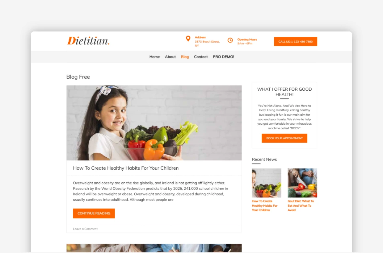 Free Diet & Nutrition WordPress Template