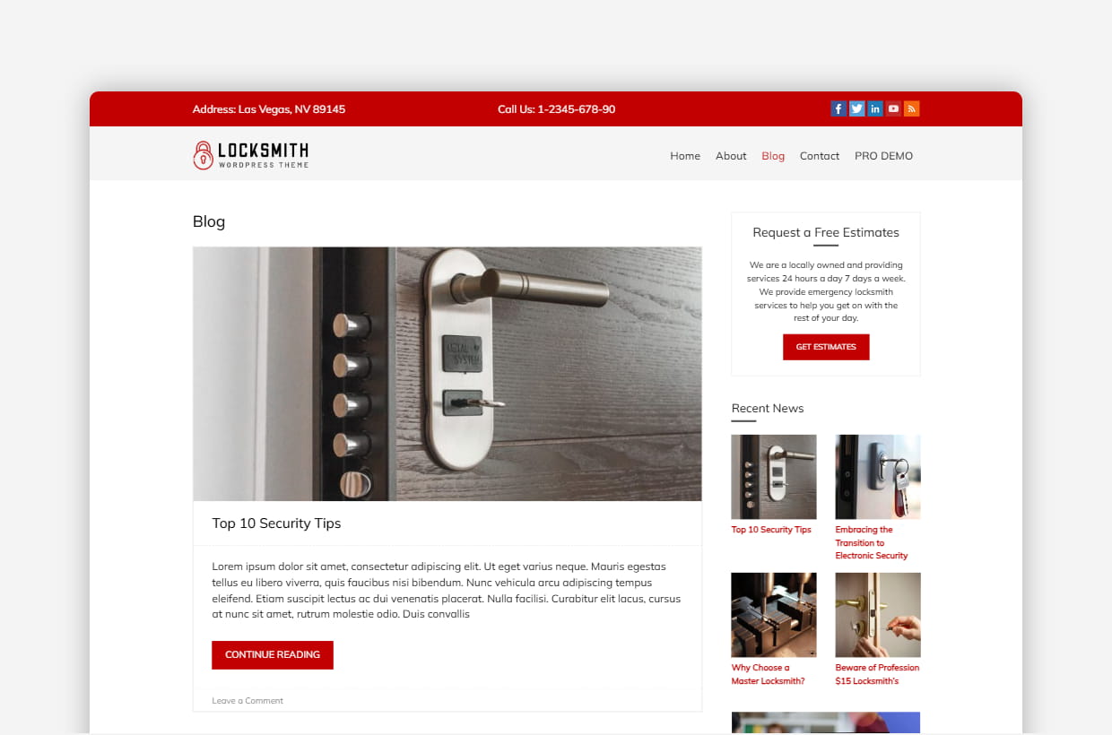 Free Locksmith WordPress Template