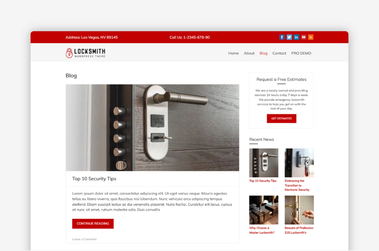 Free Locksmith WordPress Template