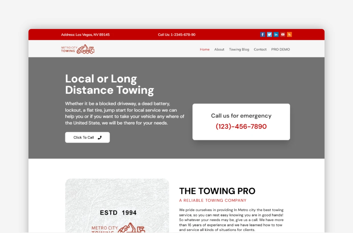 Free Towing Company WordPress Theme