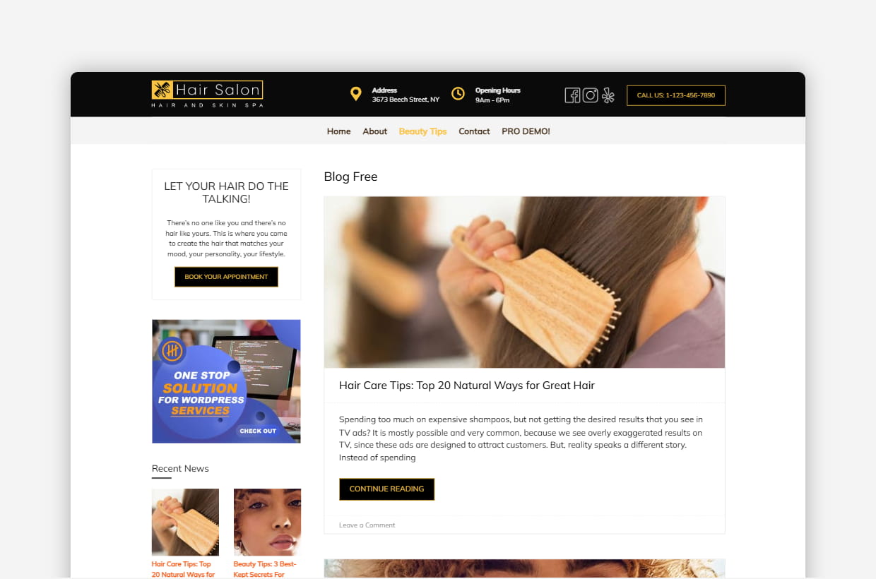 Free Beauty Salon WordPress Template