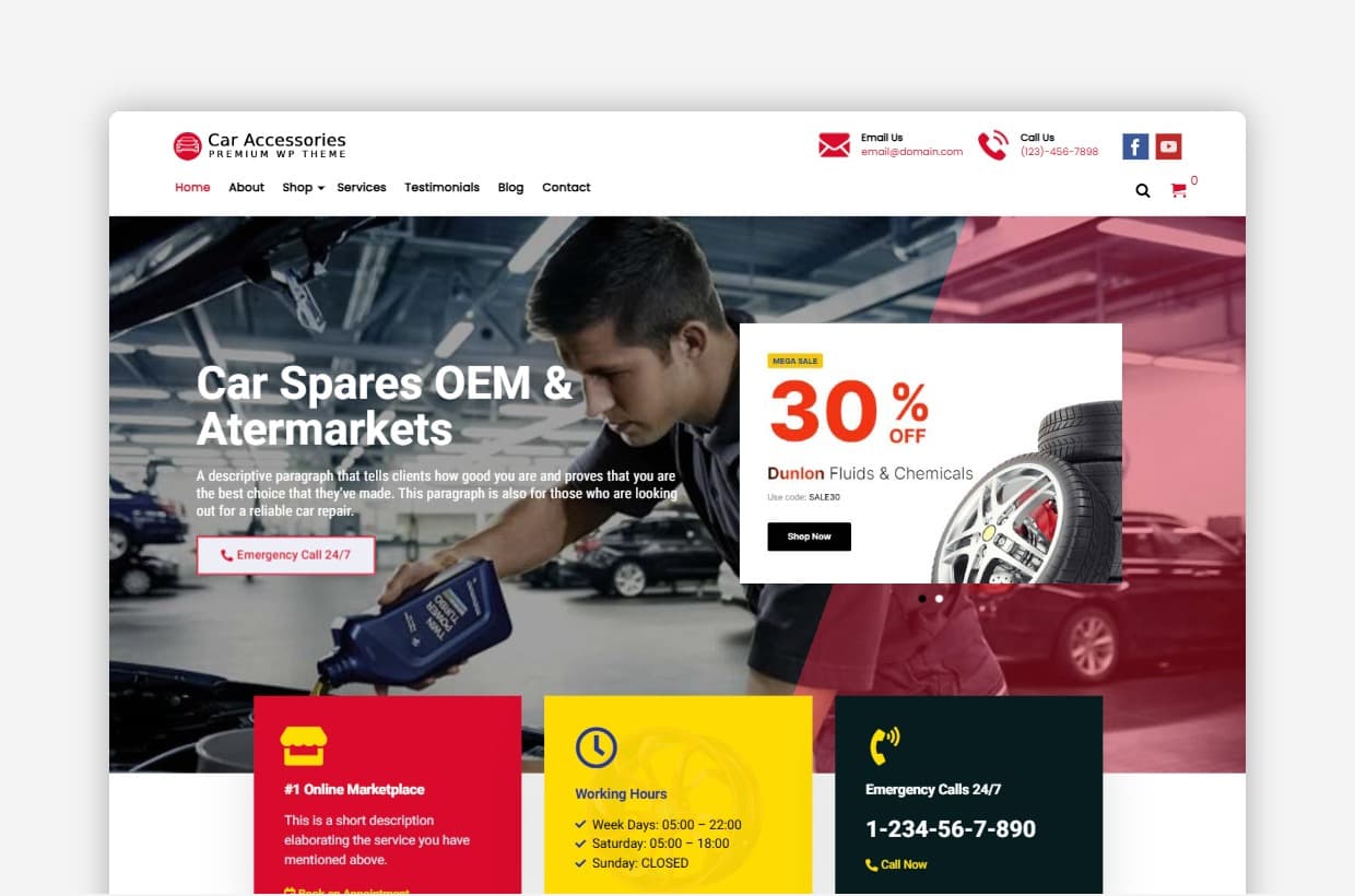 Car Accessories WordPress theme - Auto Parts WooCommerce Theme