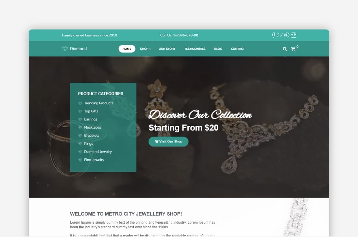 Diamond Jewellery eCommerce WordPress Theme : WordPress Jewelry Theme eCommerce