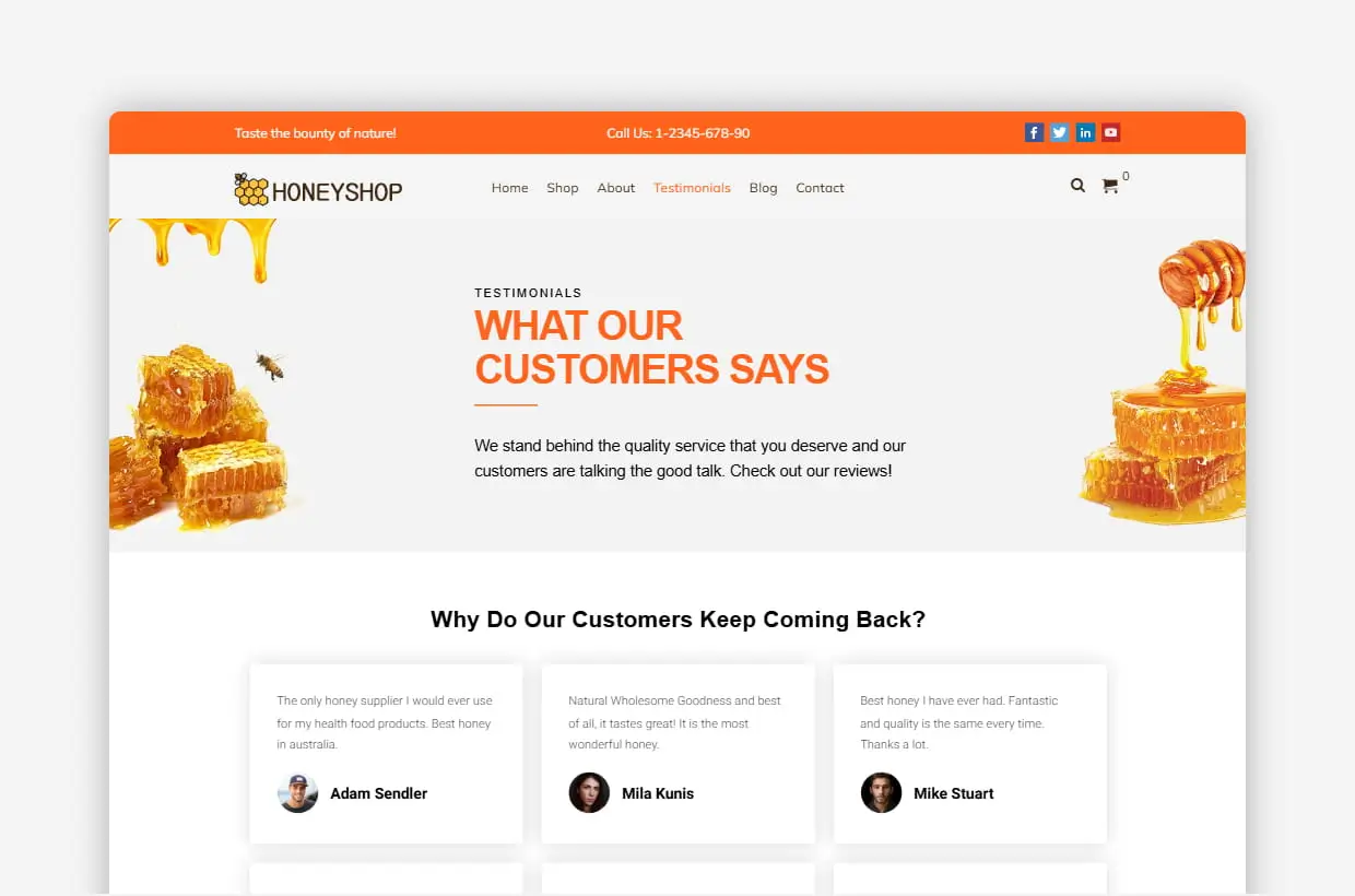 premium honey shop wp template