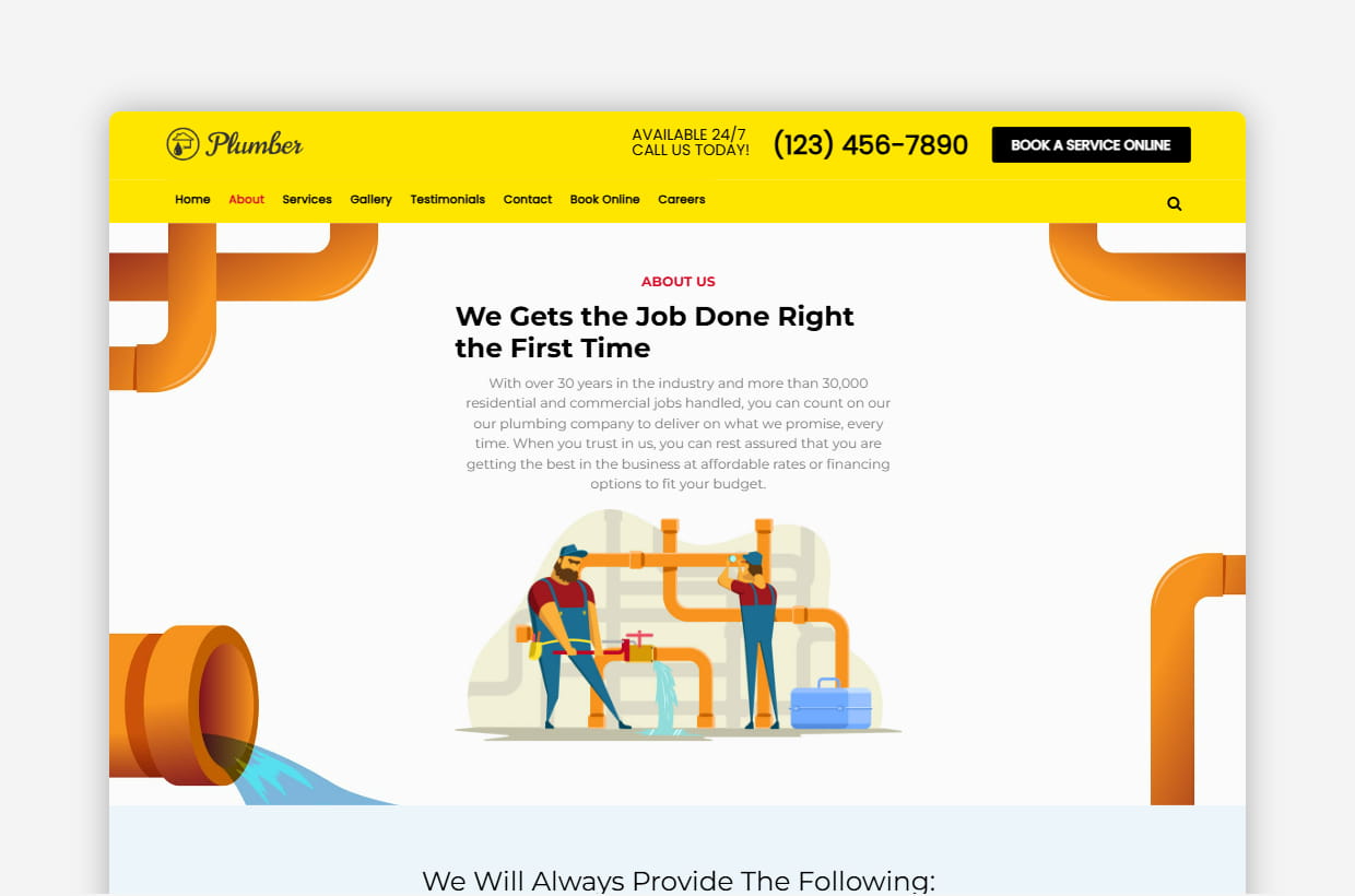 premium plumber wordpress template