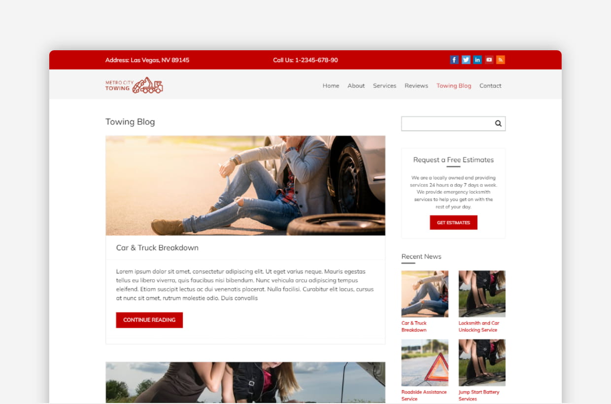 premium car towing wordpress theme